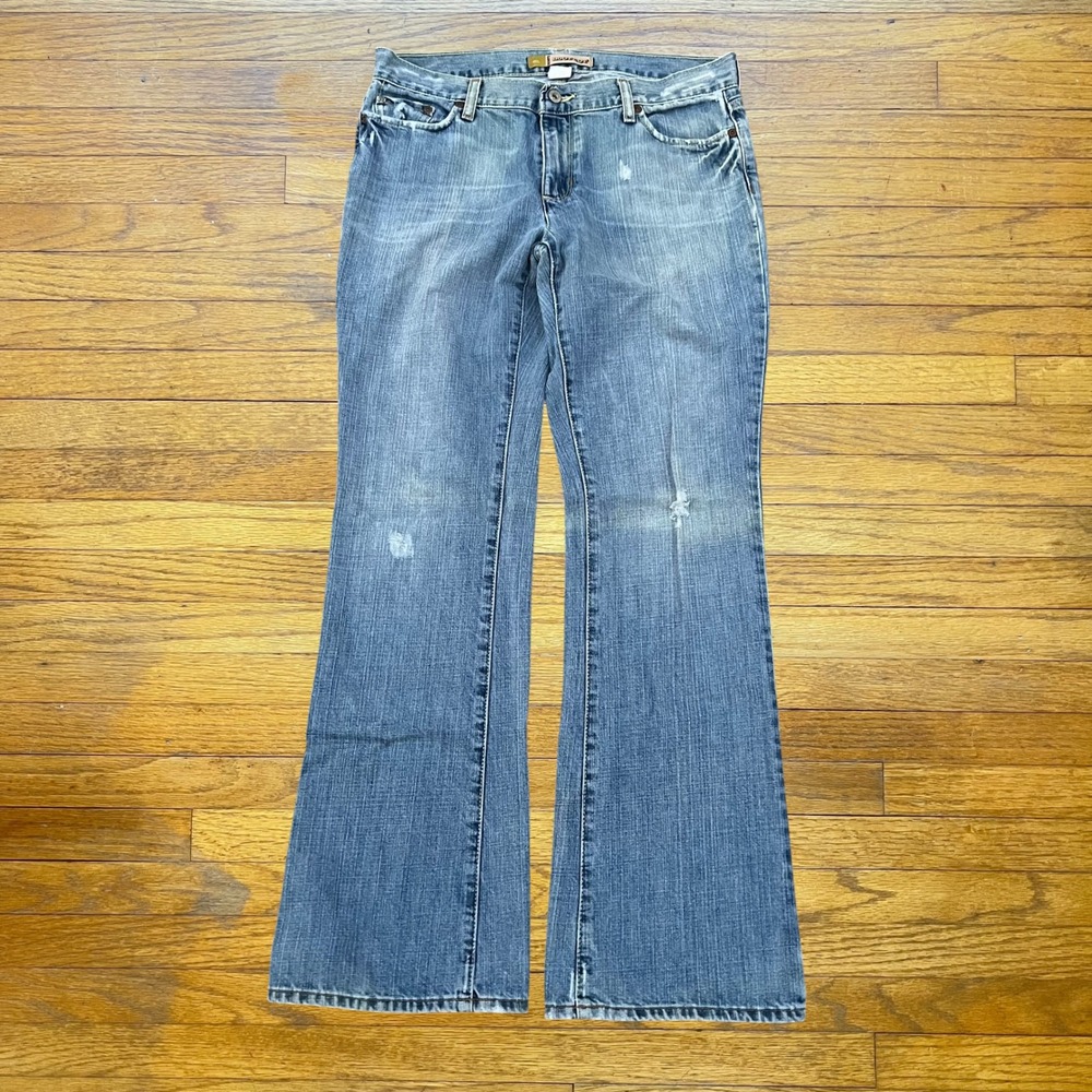 Old Navy Low Waist Bootcut Jeans Women 10 Regular Medium Wash Distressed Denim